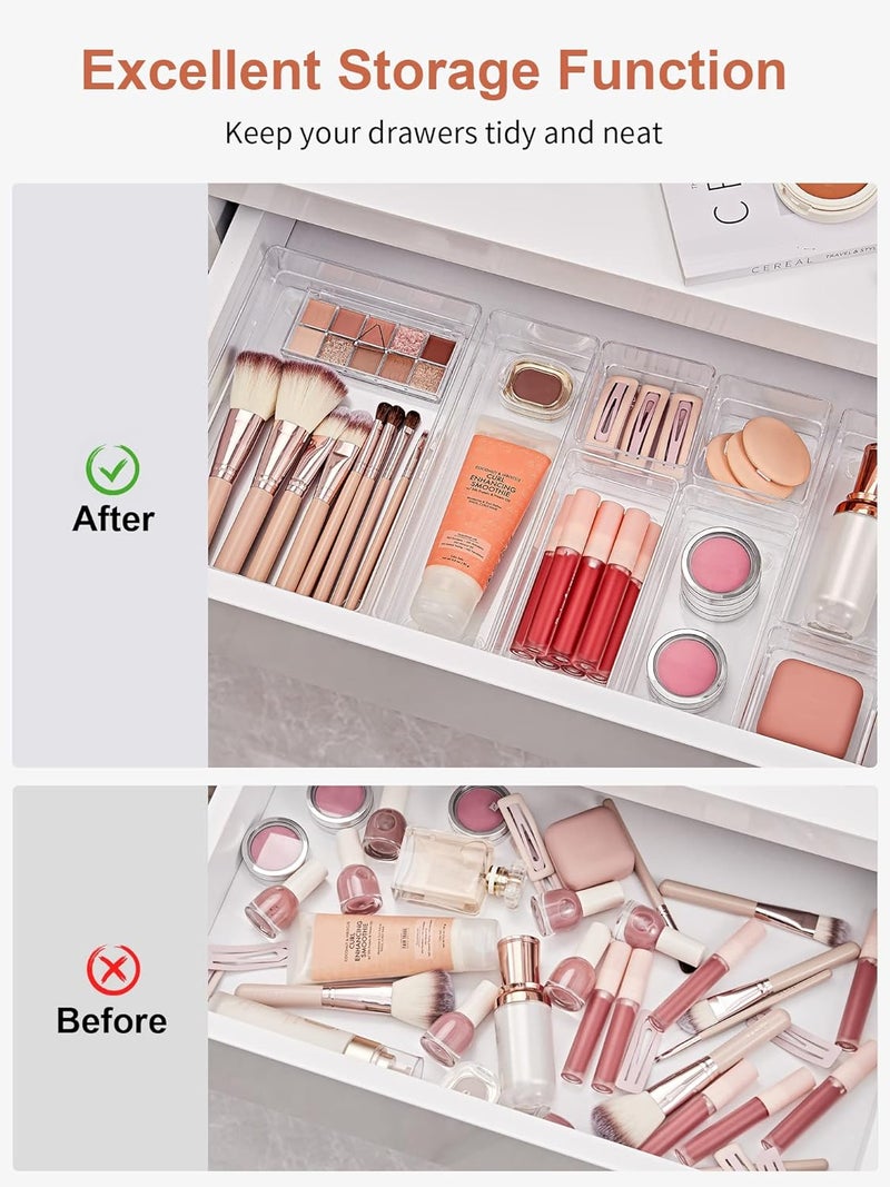 SMARTAKE 29-Piece Drawer Organizer with Non-Slip Silicone Pads, 4-Size Desk Drawer Organizer Trays Storage Tray for Makeup, Jewelries, Utensils in Bedroom Dresser, Office and Kitchen (Clear) - Image 4